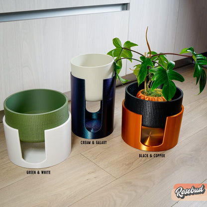 Mid-Century Modern Planter & Plant Stand Set with Drainage