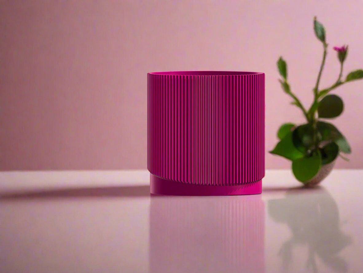 Mid-Century Ribbed Planter with Drainage | Modern 3D Printed Pot –