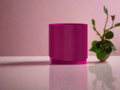 Mid-Century Ribbed Planter with Drainage | Modern 3D Printed Pot –