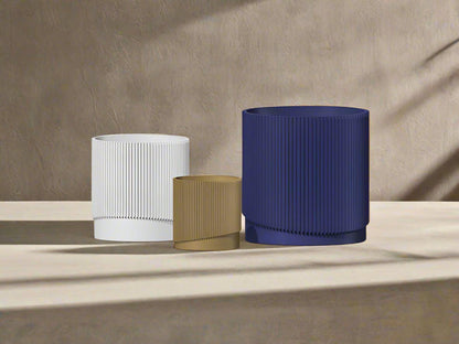 Mid-Century Ribbed Planter with Drainage | Modern 3D Printed Pot –