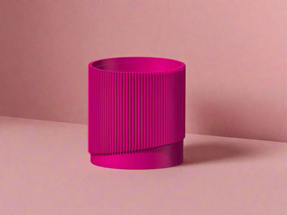 Mid-Century Ribbed Planter with Drainage | Modern 3D Printed Pot –