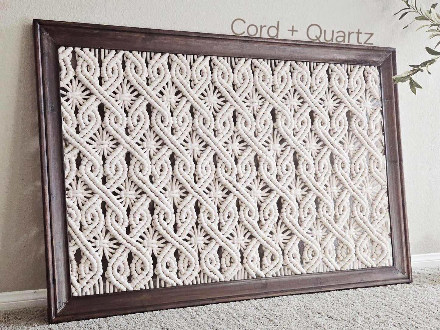 Extra large framed macrame wall hanging.