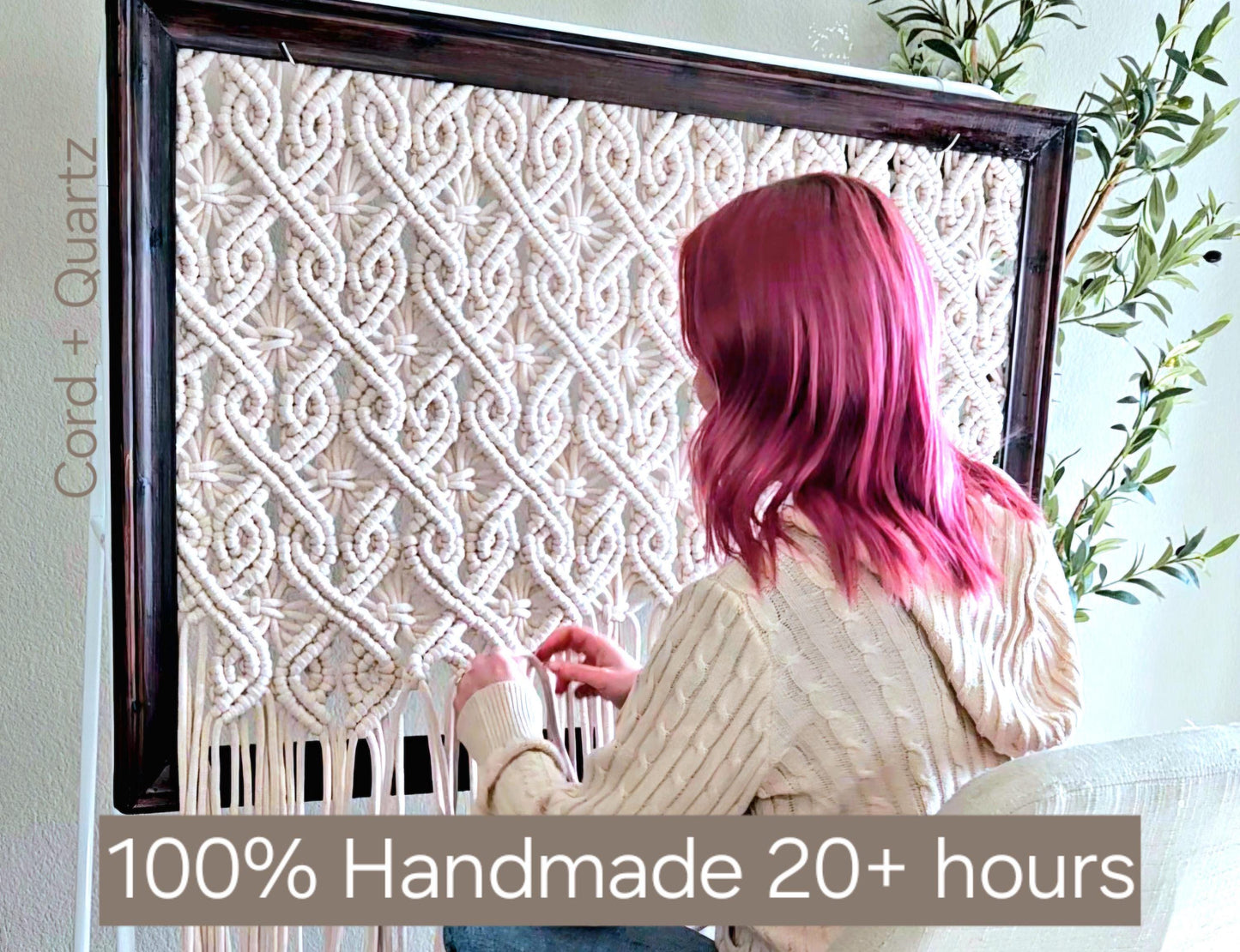 Extra large framed macrame wall hanging.