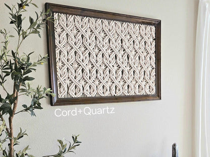 Extra large framed macrame wall hanging.