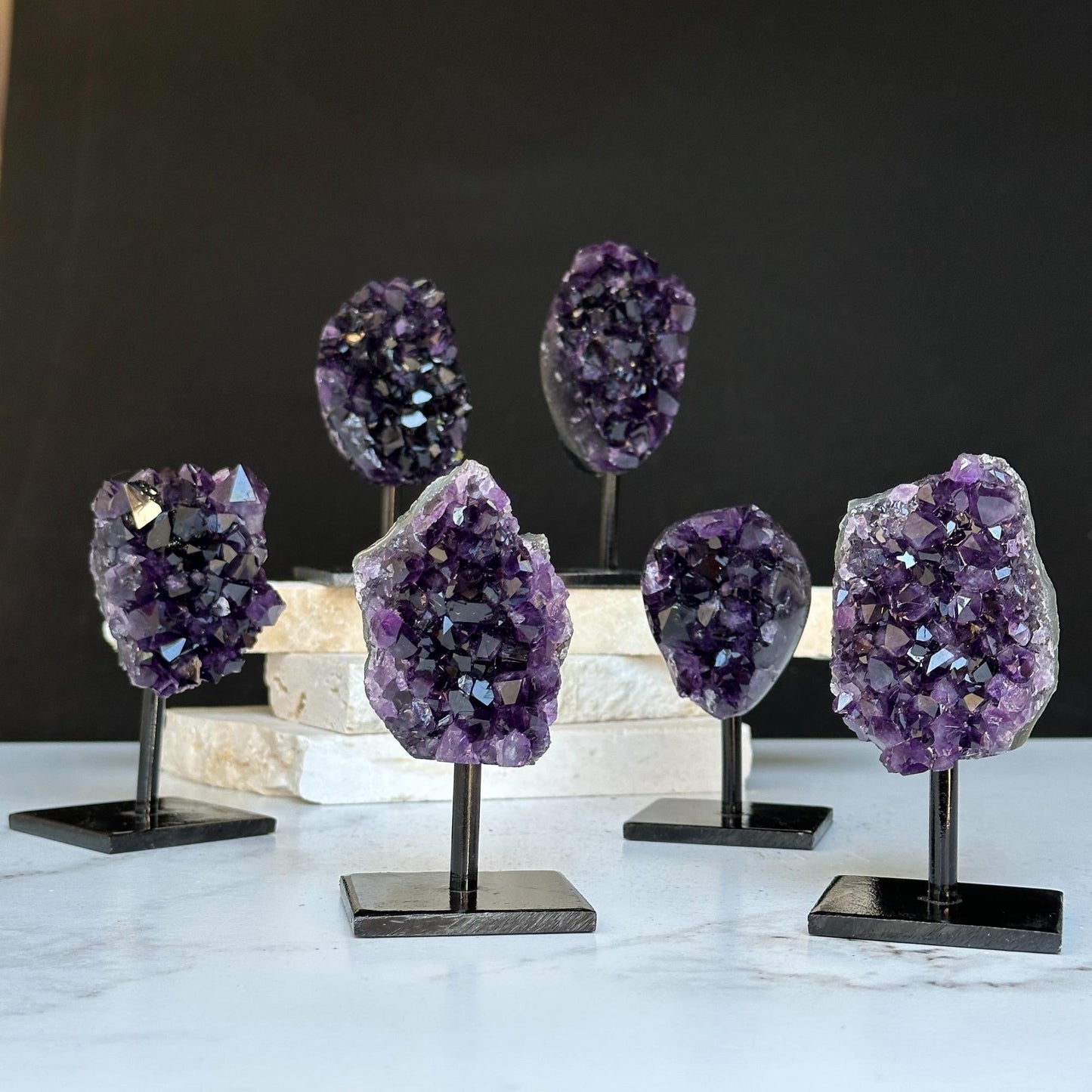 Amethyst Cluster Sets – Rare Sizes with Stands, Uruguay Ethically Sourced