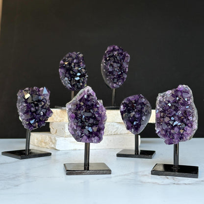Amethyst Cluster Sets – Rare Sizes with Stands, Uruguay Ethically Sourced