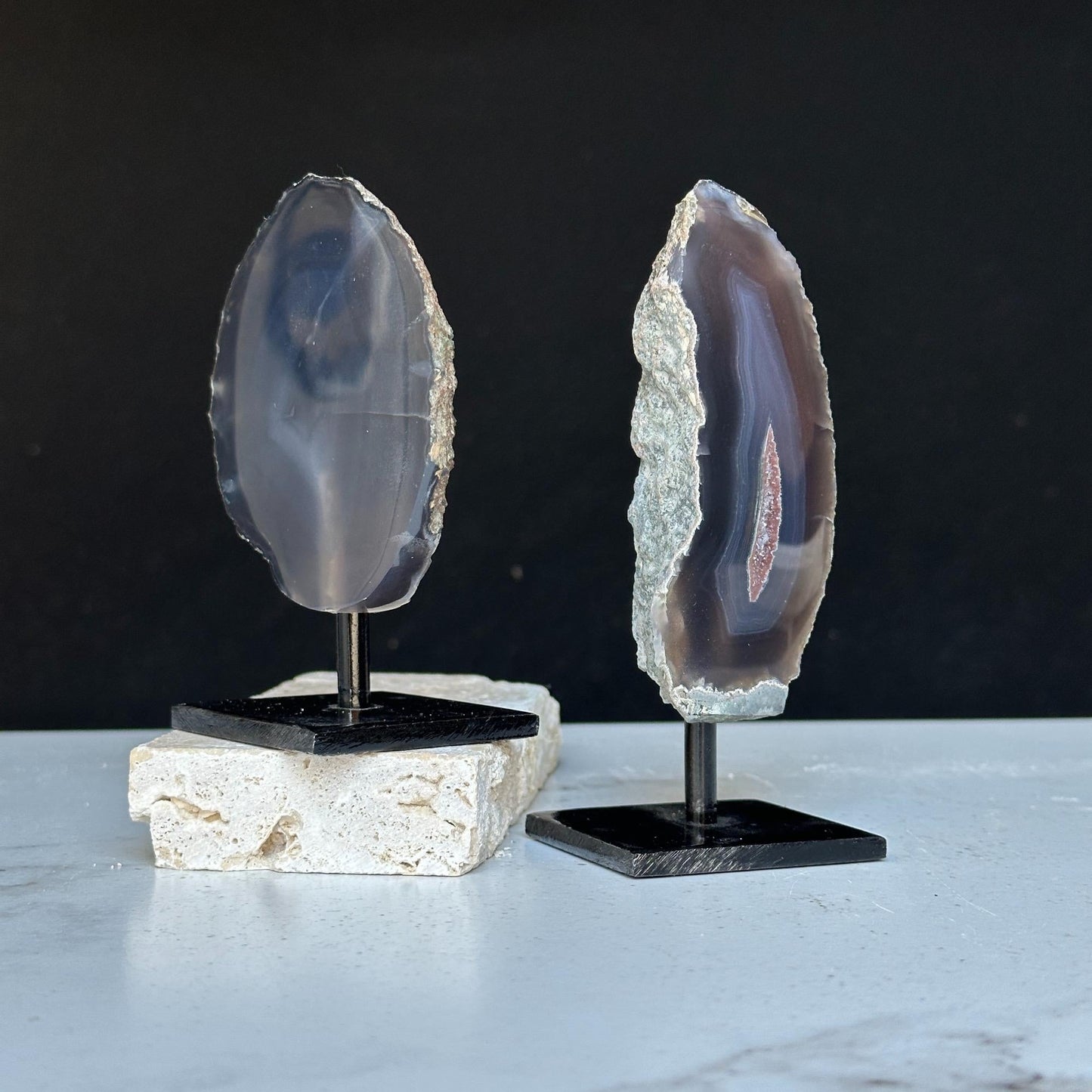 Agate Slice SET (2pk) on Stands - Ethically Sourced