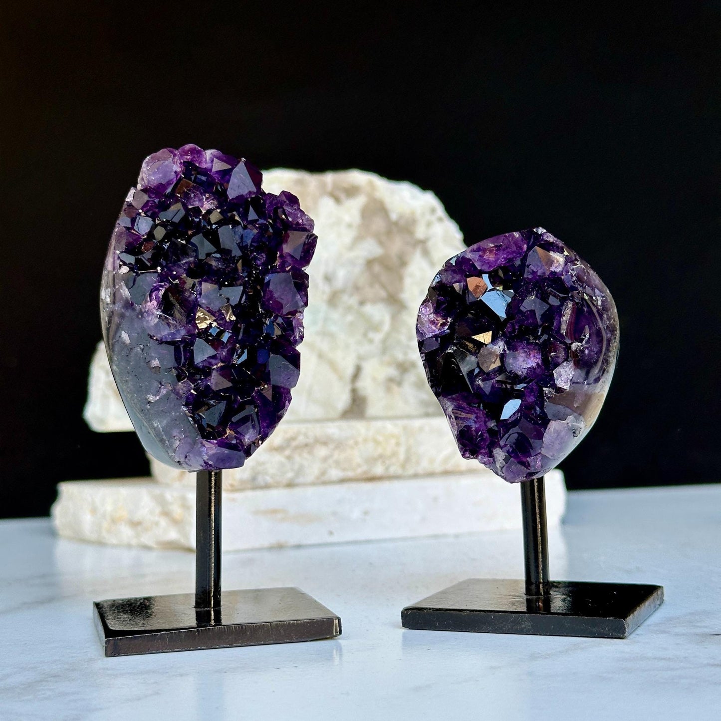 Amethyst Cluster Sets – Rare Sizes with Stands, Uruguay Ethically Sourced