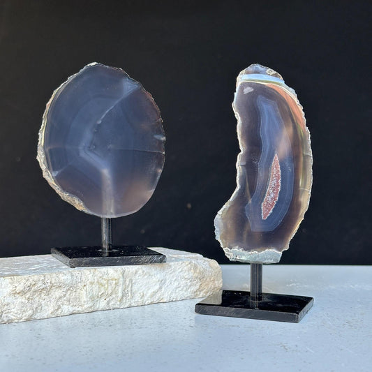 Agate Slice SET (2pk) on Stands - Ethically Sourced