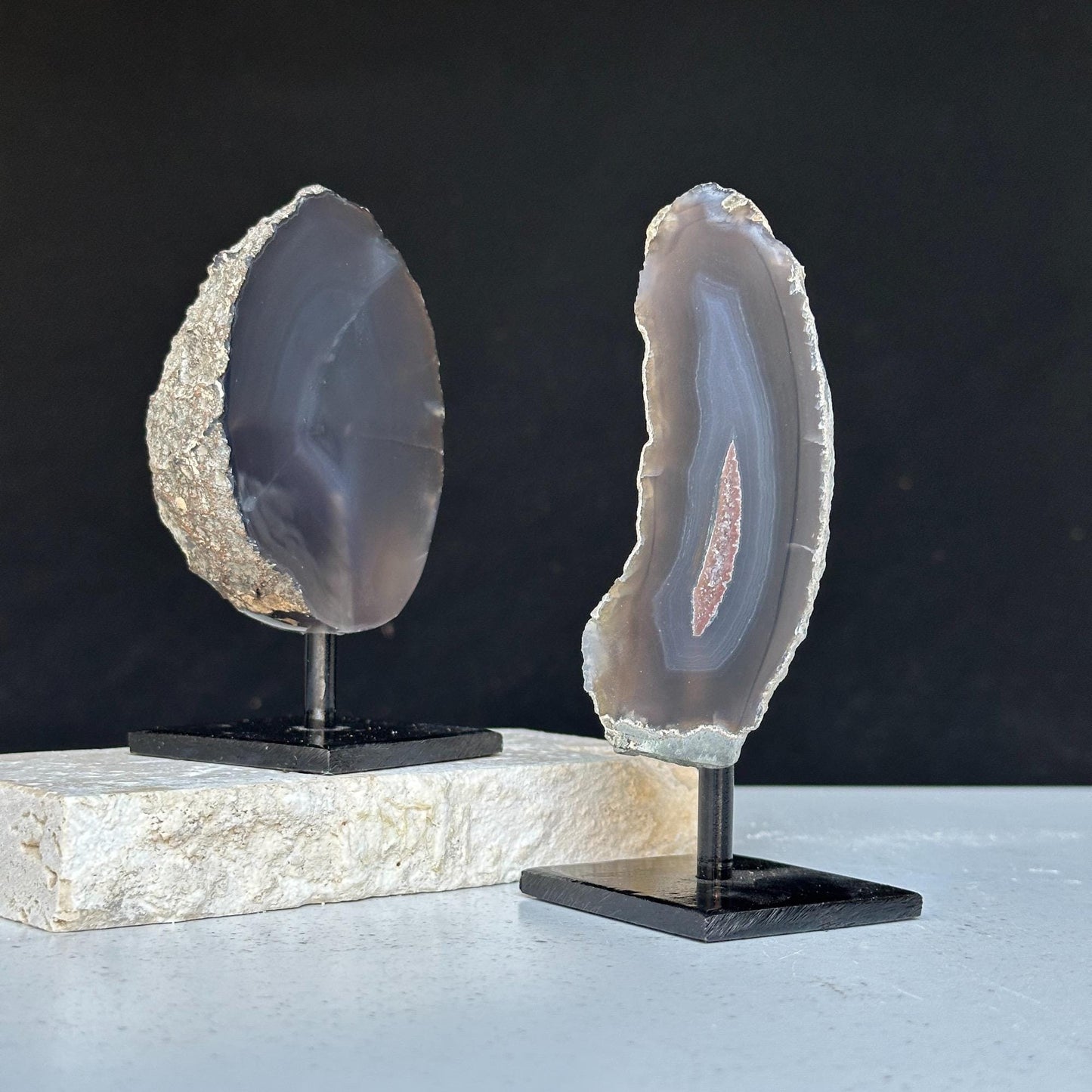 Agate Slice SET (2pk) on Stands - Ethically Sourced