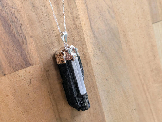 Black Tourmaline + Selenite Necklace –