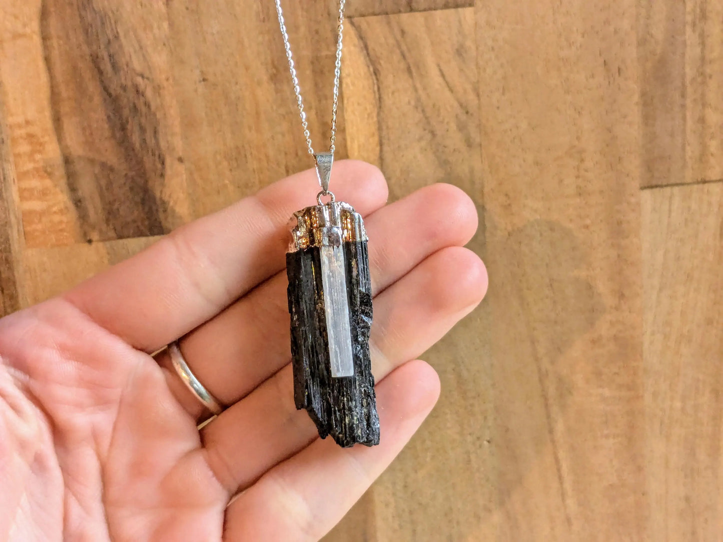 Black Tourmaline + Selenite Necklace –