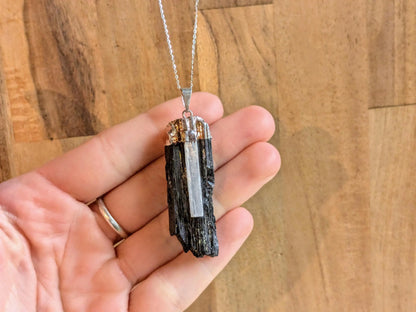Black Tourmaline + Selenite Necklace –