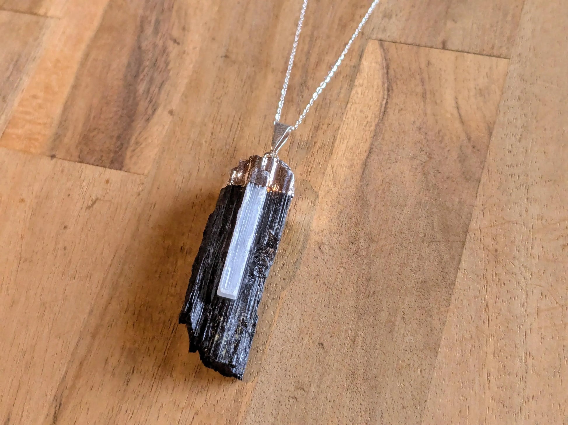 Black Tourmaline + Selenite Necklace –