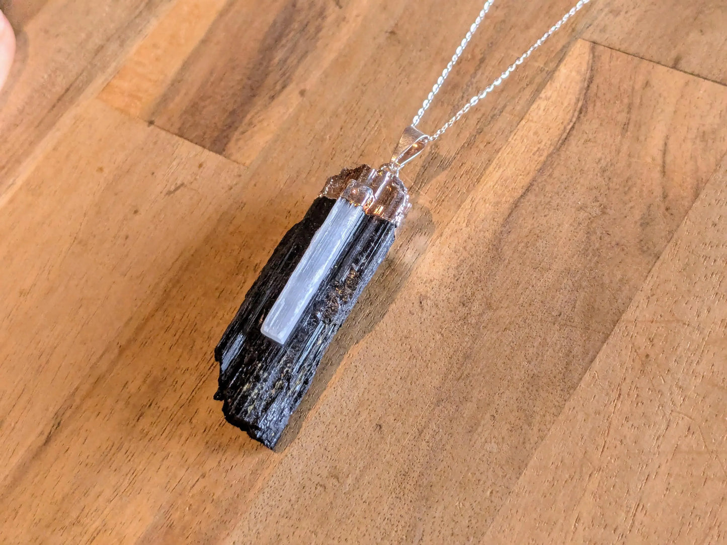 Black Tourmaline + Selenite Necklace –
