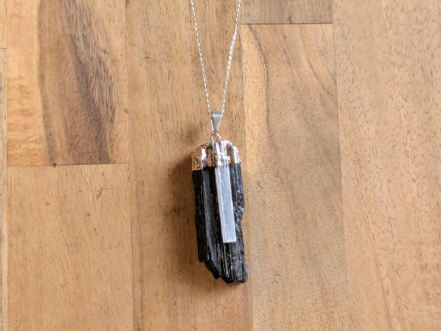 Black Tourmaline + Selenite Necklace –