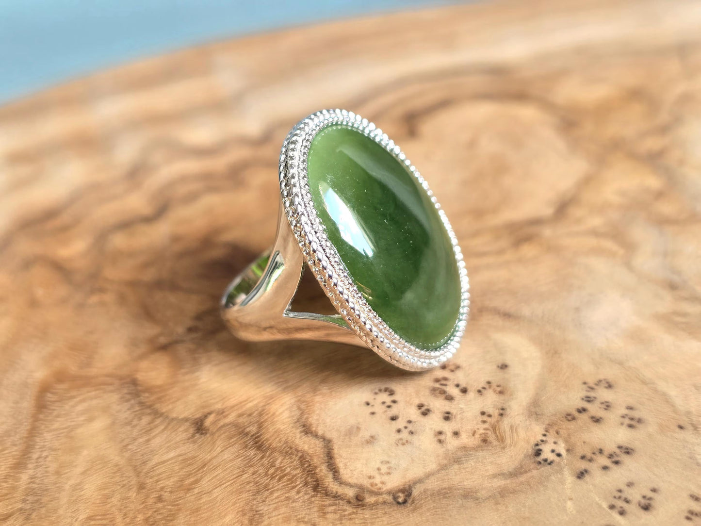 Canadian Jade Silver Ring – Genuine Green Gemstone Jewelry –