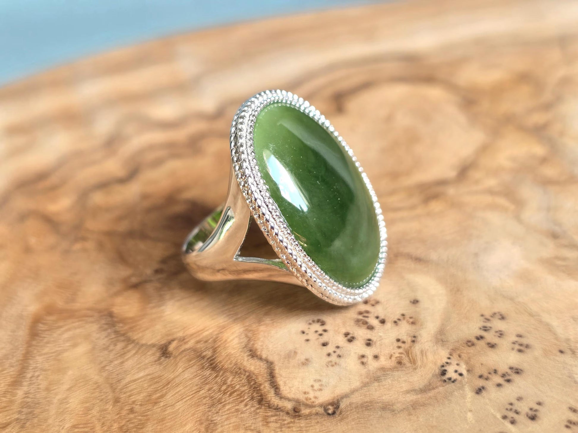 Canadian Jade Silver Ring – Genuine Green Gemstone Jewelry –