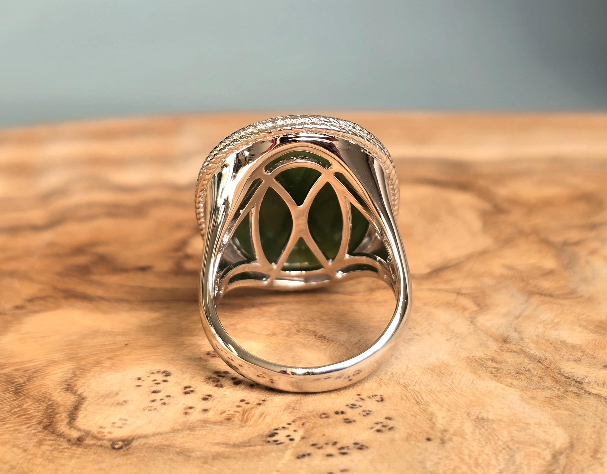 Canadian Jade Silver Ring – Genuine Green Gemstone Jewelry –