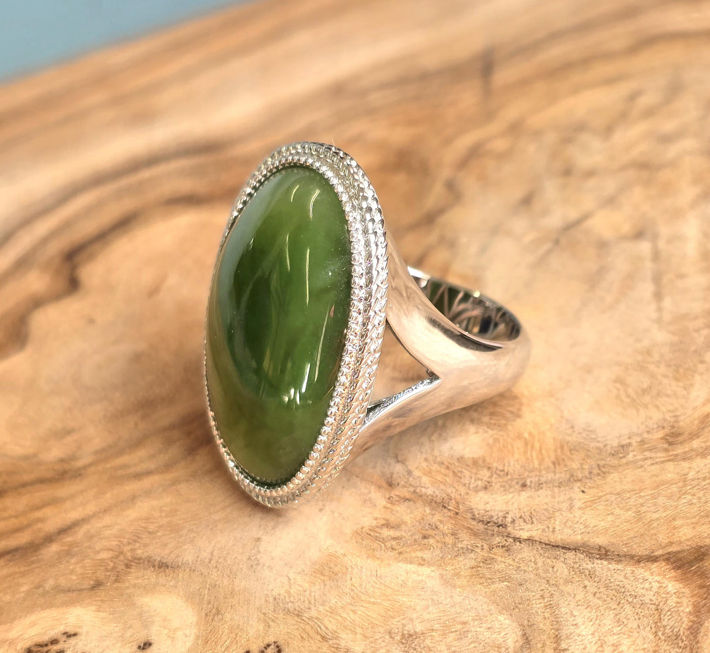Canadian Jade Silver Ring – Genuine Green Gemstone Jewelry –