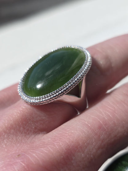 Canadian Jade Silver Ring – Genuine Green Gemstone Jewelry –