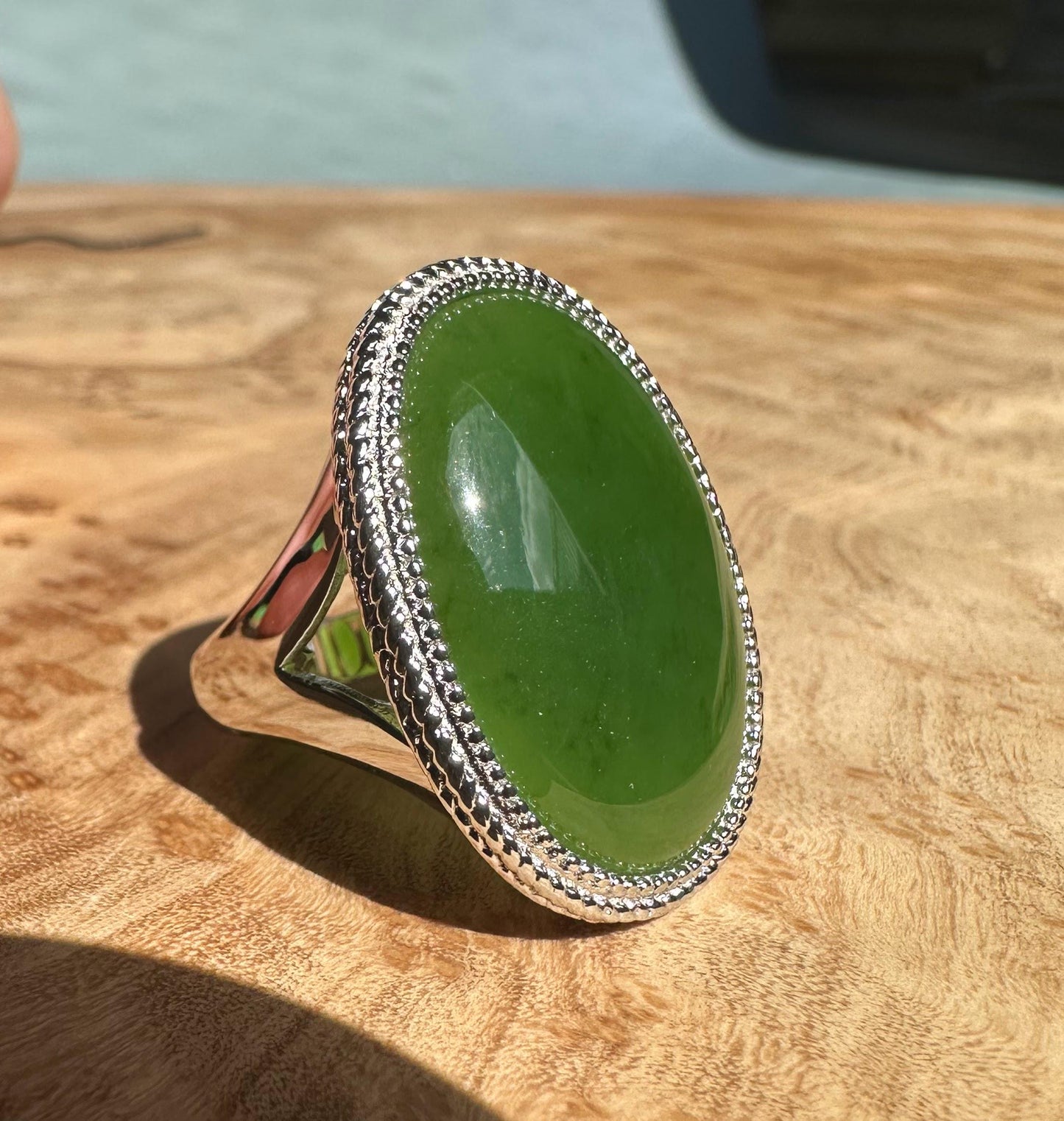 Canadian Jade Silver Ring – Genuine Green Gemstone Jewelry –