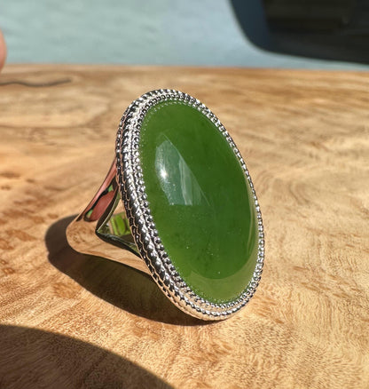 Canadian Jade Silver Ring – Genuine Green Gemstone Jewelry –