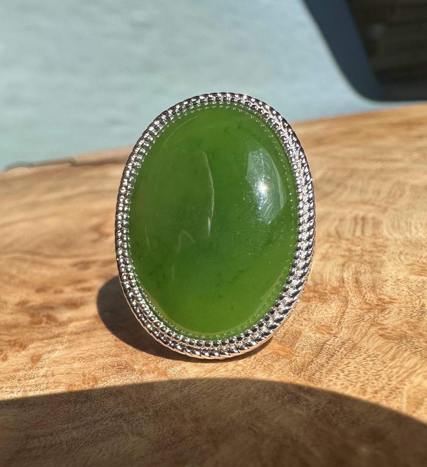 Canadian Jade Silver Ring – Genuine Green Gemstone Jewelry –
