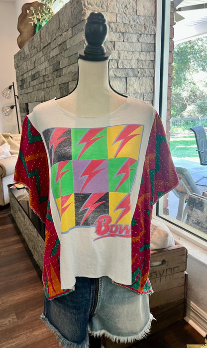 David Bowie Upcycled Tee | Kantha Sleeve Crop Top – Upcycled