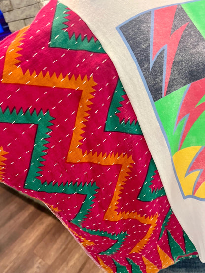 David Bowie Upcycled Tee | Kantha Sleeve Crop Top – Upcycled