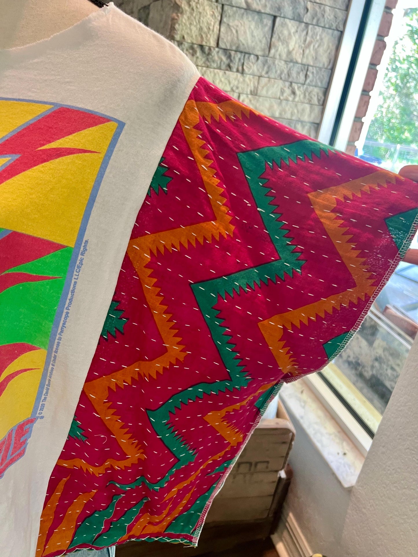 David Bowie Upcycled Tee | Kantha Sleeve Crop Top – Upcycled
