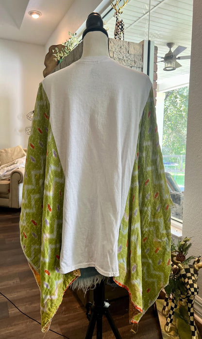 Bob Marley Upcycled Tee | Kantha Sleeve Boho Top – Up