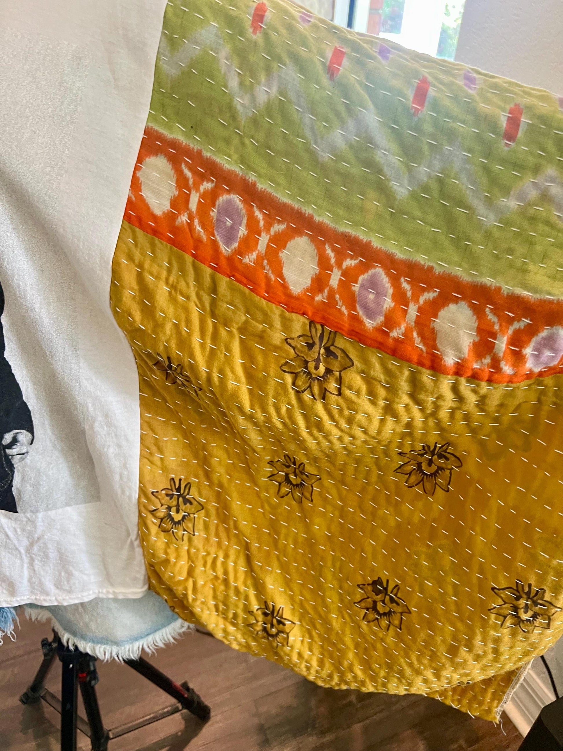 Bob Marley Upcycled Tee | Kantha Sleeve Boho Top – Up