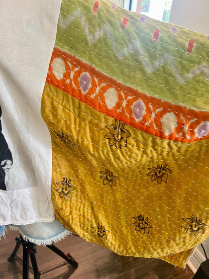 Bob Marley Upcycled Tee | Kantha Sleeve Boho Top – Up