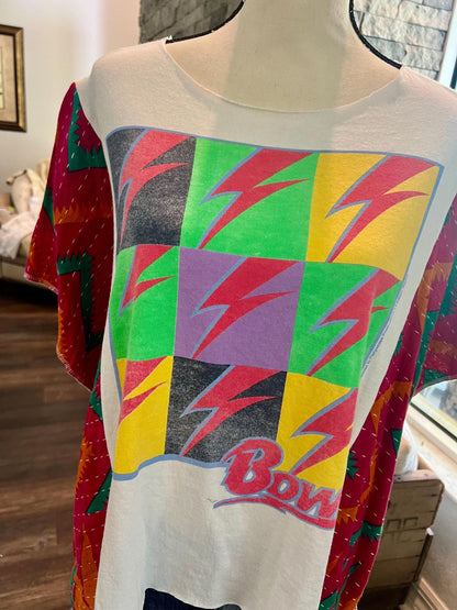 David Bowie Upcycled Tee | Kantha Sleeve Crop Top – Upcycled