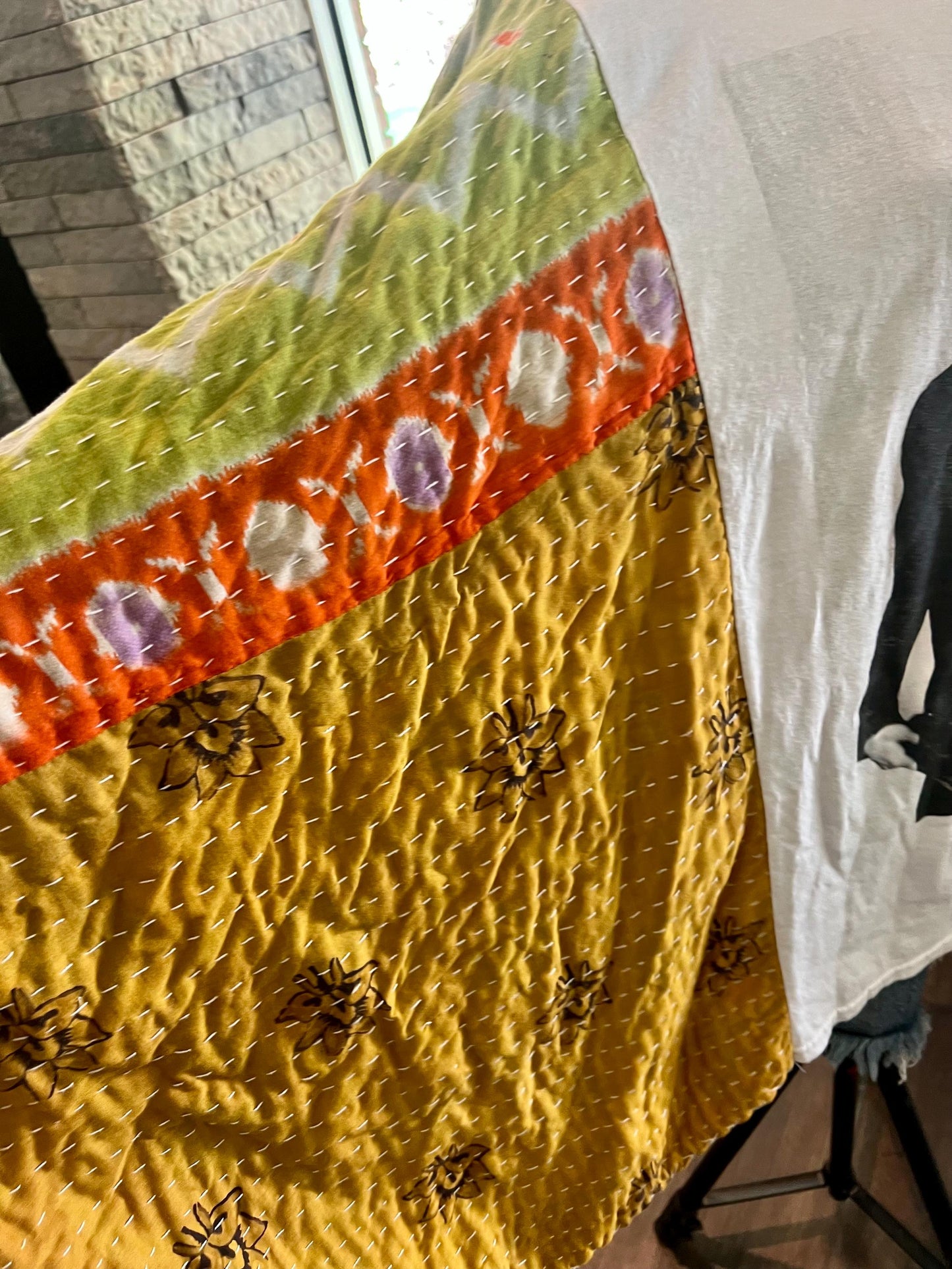 Bob Marley Upcycled Tee | Kantha Sleeve Boho Top – Up