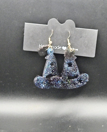 Sparkle Witch Hat Dangle Earrings | Midnight Magic Resin Jewelry | Halloween