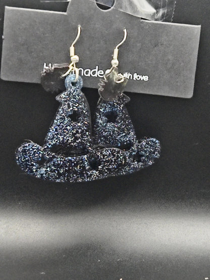 Sparkle Witch Hat Dangle Earrings | Midnight Magic Resin Jewelry | Halloween