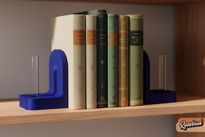 Modern Ribbed Bookend Propagation Station with Glass Tubes, Plant & Book Lover Gift