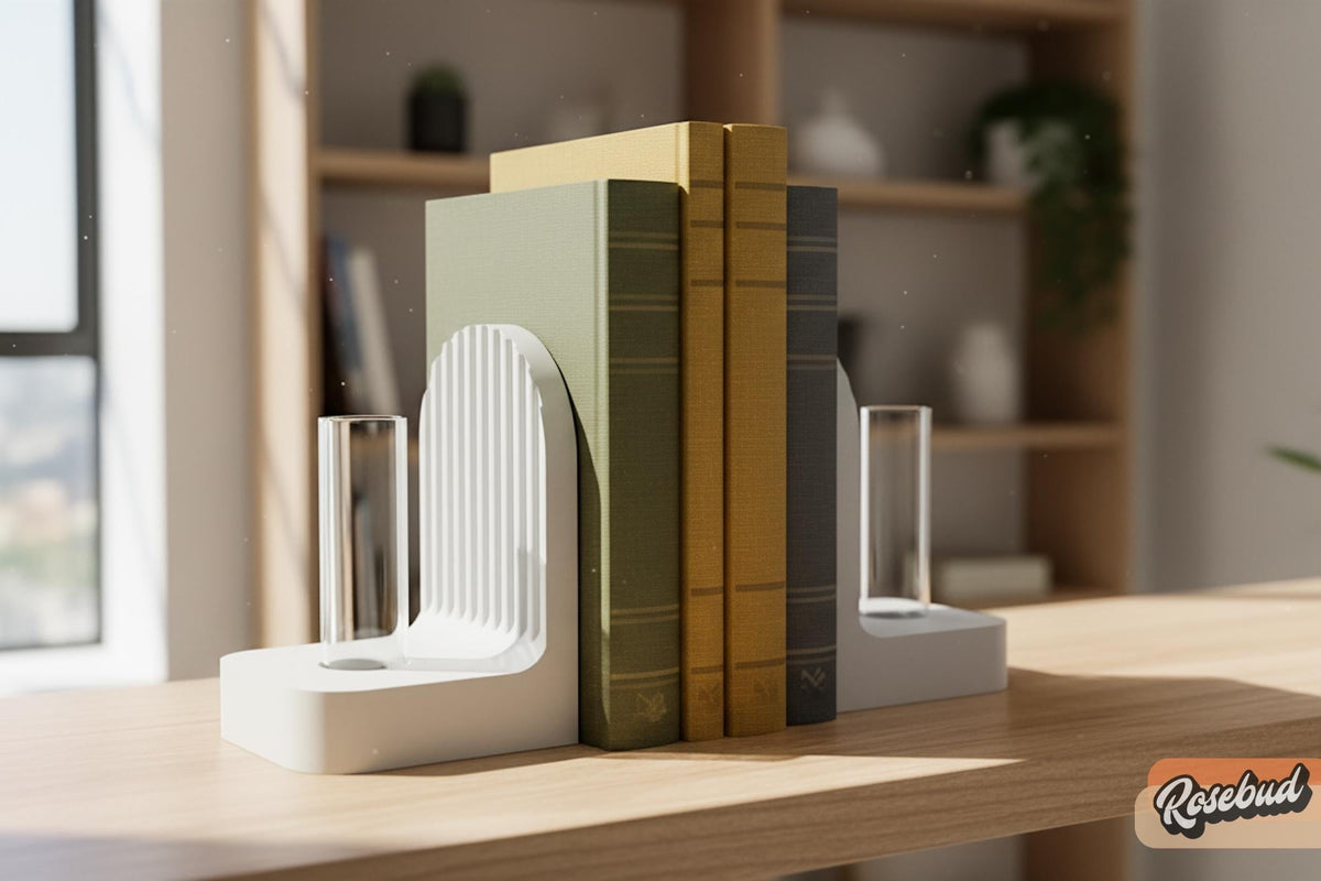Modern Ribbed Bookend Propagation Station with Glass Tubes, Plant & Book Lover Gift