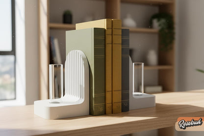 Modern Ribbed Bookend Propagation Station with Glass Tubes, Plant & Book Lover Gift