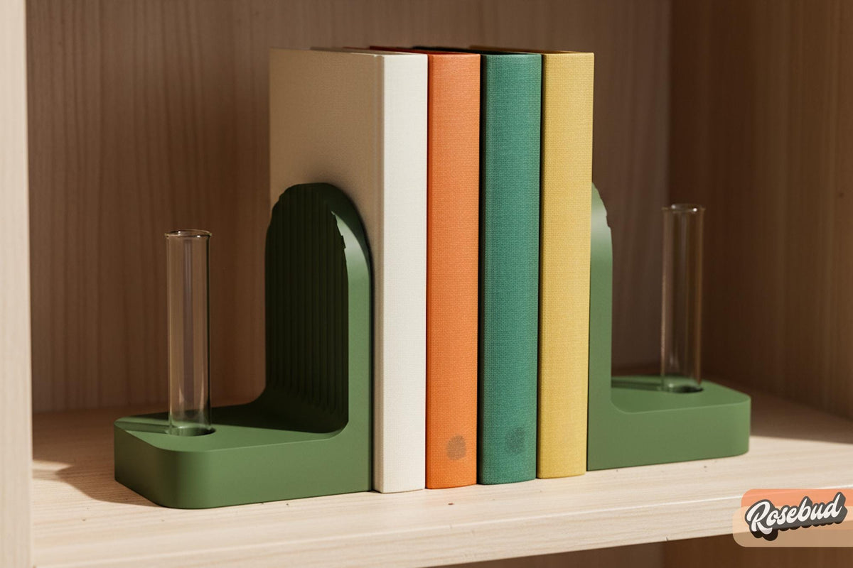 Modern Ribbed Bookend Propagation Station with Glass Tubes, Plant & Book Lover Gift
