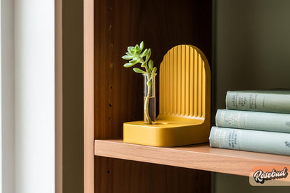 Modern Ribbed Bookend Propagation Station with Glass Tubes, Plant & Book Lover Gift