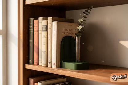 Modern Ribbed Bookend Propagation Station with Glass Tubes, Plant & Book Lover Gift