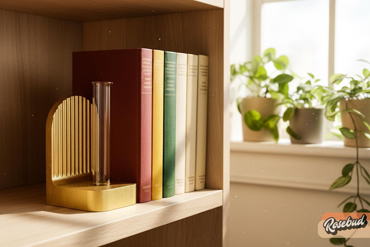 Modern Ribbed Bookend Propagation Station with Glass Tubes, Plant & Book Lover Gift