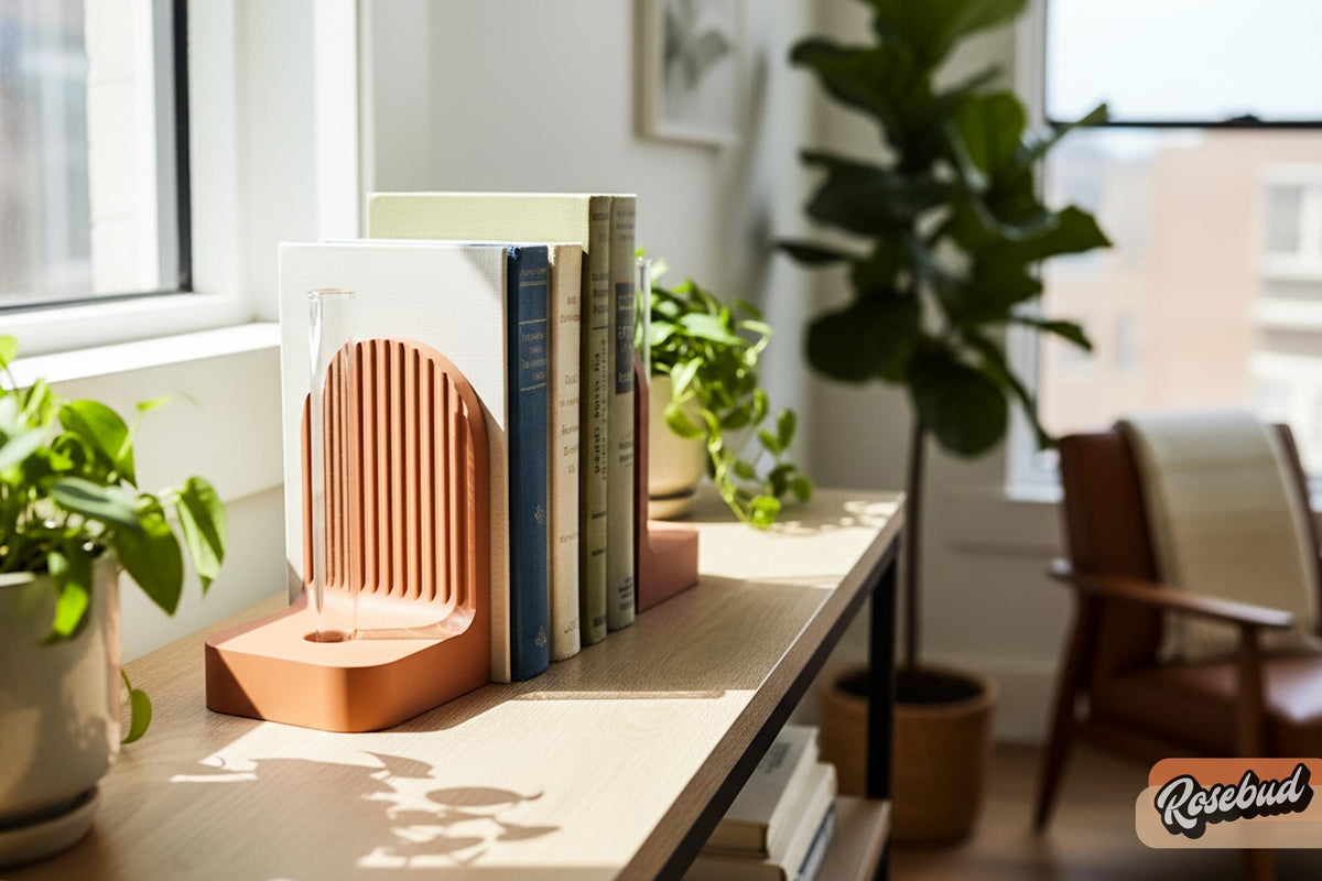 Modern Ribbed Bookend Propagation Station with Glass Tubes, Plant & Book Lover Gift