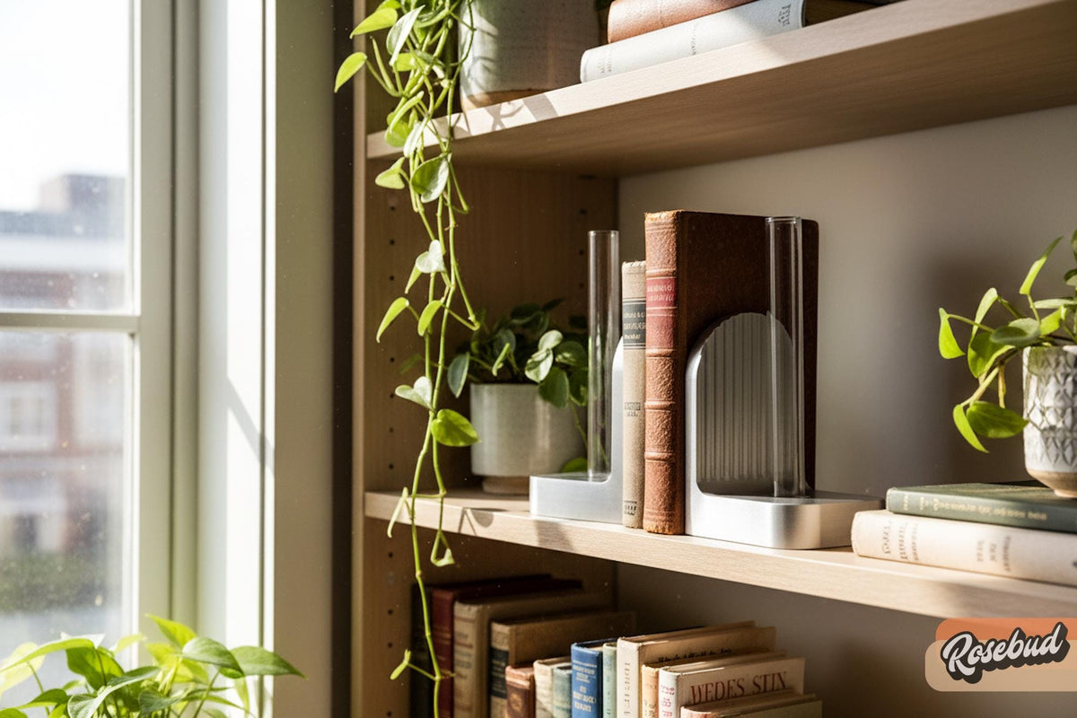 Modern Ribbed Bookend Propagation Station with Glass Tubes, Plant & Book Lover Gift