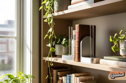 Modern Ribbed Bookend Propagation Station with Glass Tubes, Plant & Book Lover Gift