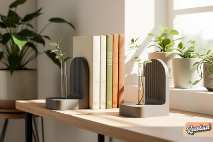 Modern Ribbed Bookend Propagation Station with Glass Tubes, Plant & Book Lover Gift