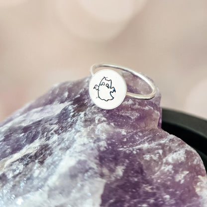 Halloween Ghost Cat Ring: Sterling Silver or Gold-Filled
